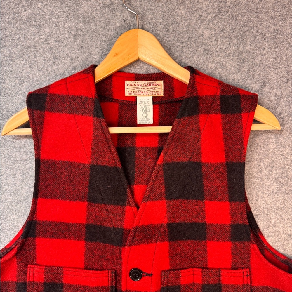 Filson Men's Red and Black Plaid Vest - Picture 2 of 10
